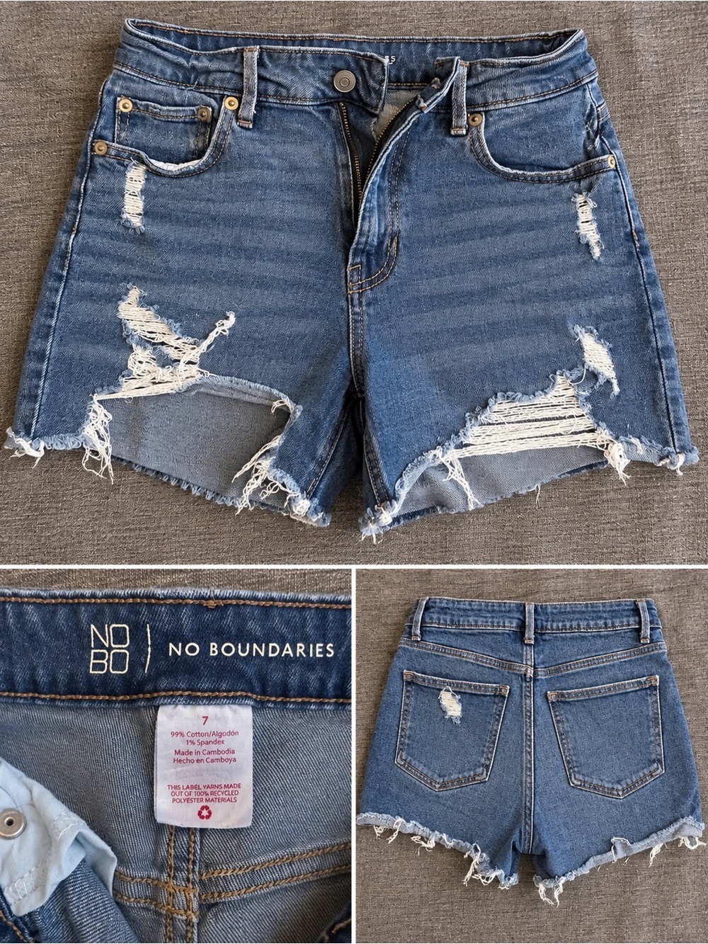 No Boundaries High-Waist Distressed Denim Shorts - Blue